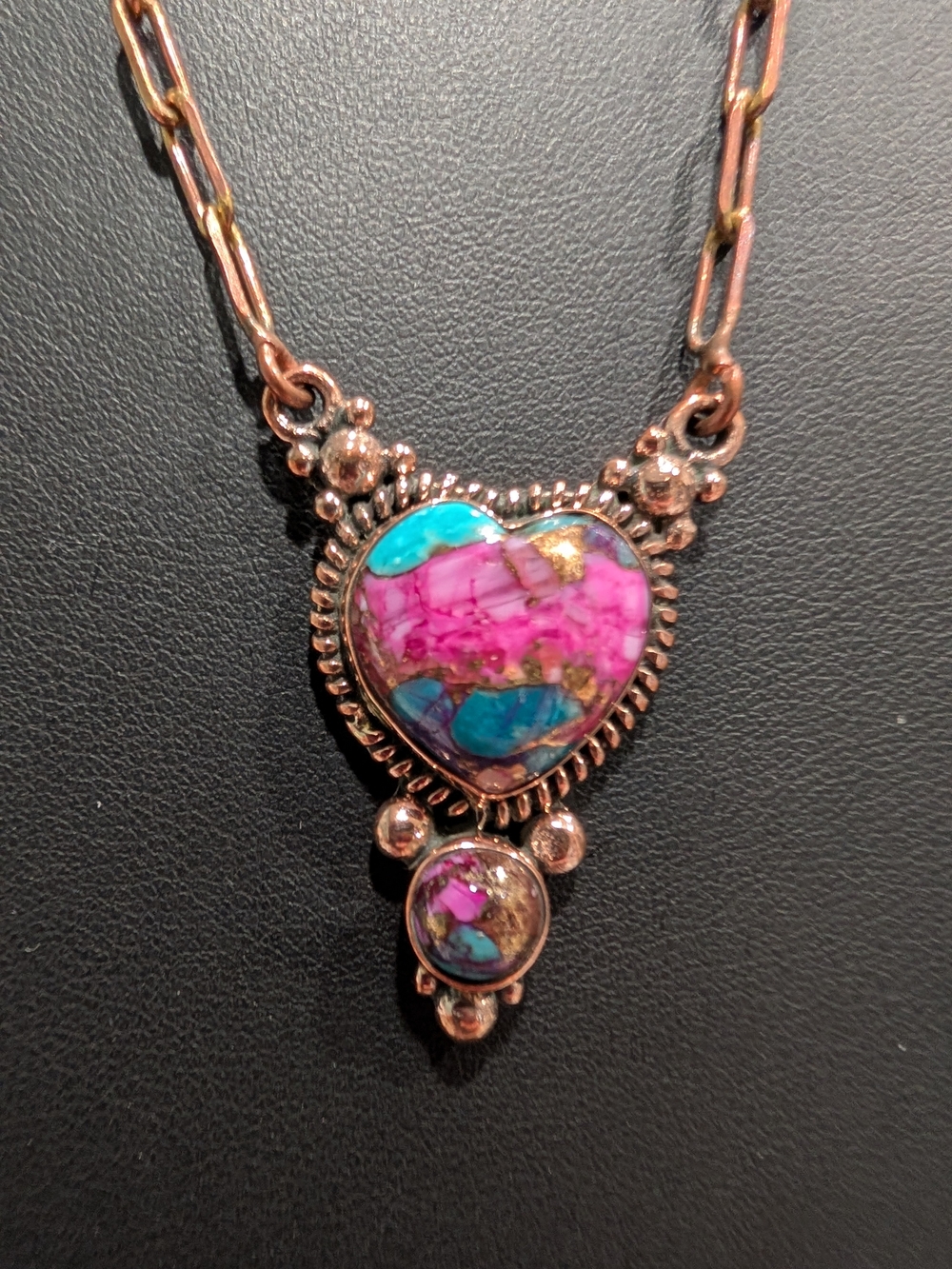 Pink & Turquoise Heart Pendant Necklace - Women's Jewelry